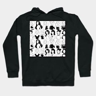 Women Girls Black and White Print Hoodie